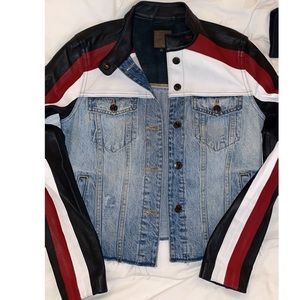 Joes Jean genuine leather and denim cropped jacket